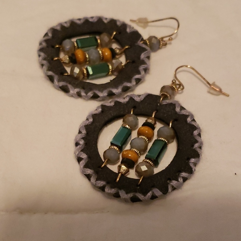 Dusty Blue Suede and Glass Bead Earrings